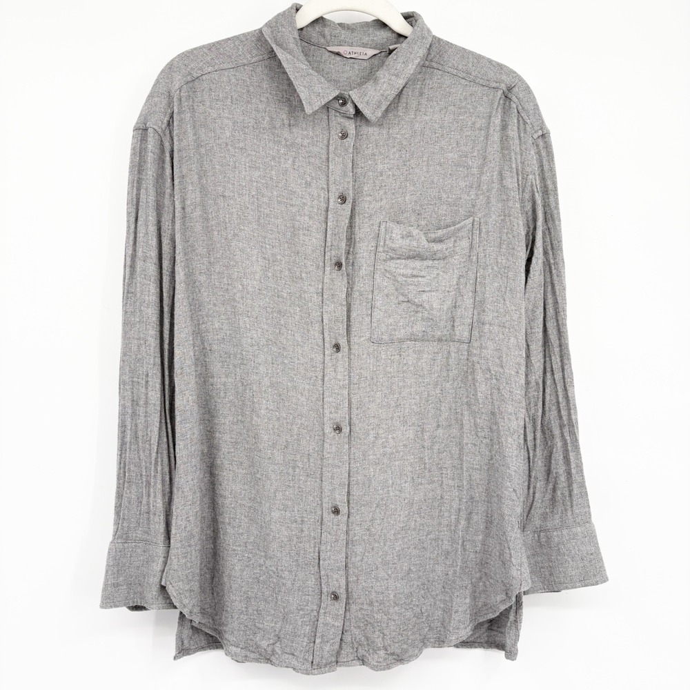 Athleta Womens Gray Wool Blend Flannel Minimalist Button Down Shirt Size‎ S